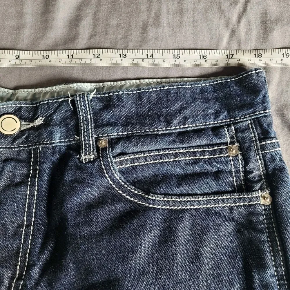 COOGI Jeans Straight Mens 36x34 Embroidered Pockets Denim Dark Blue Loose Baggy